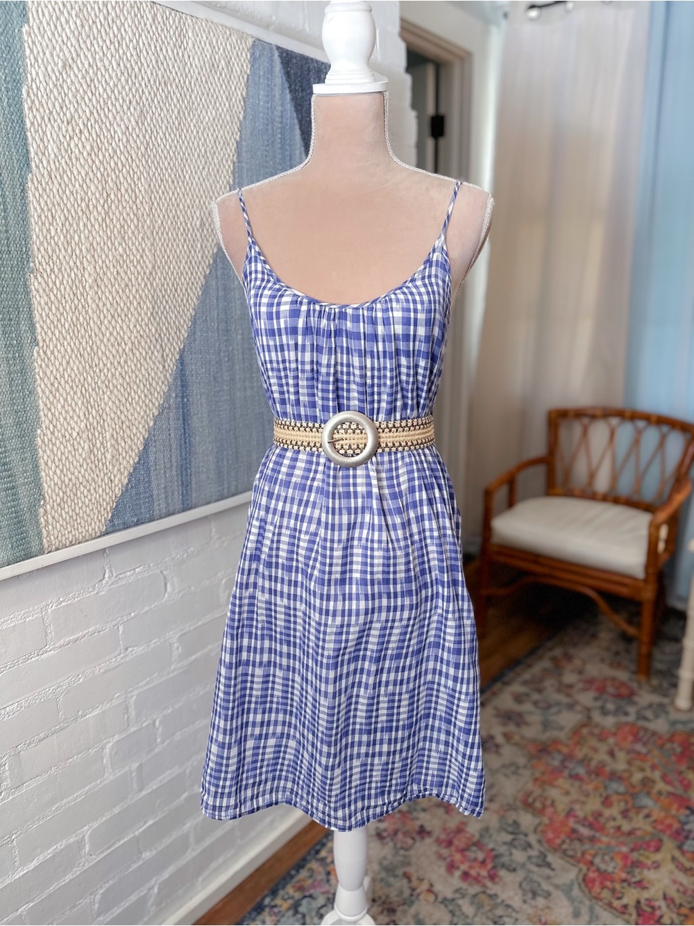 J.Crew Blue and White Gingham Shift Dress
